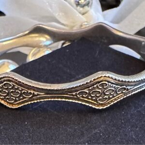 Vintage Scalloped  Silver Bracelet with Intricate Design- two toned